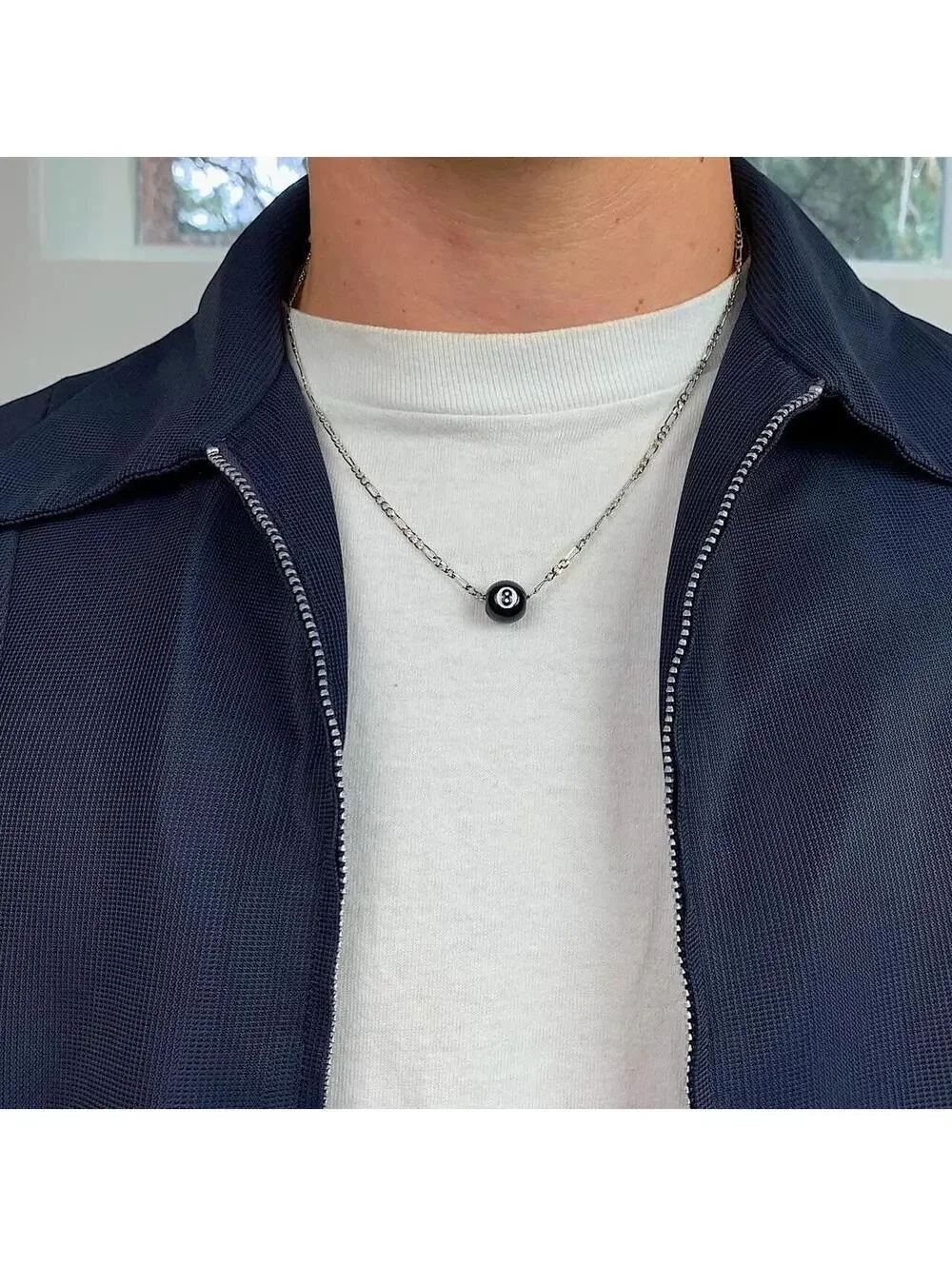 Cyber Y2k Figaro silver chain 8 ball pendant necklace. Cool simple design.